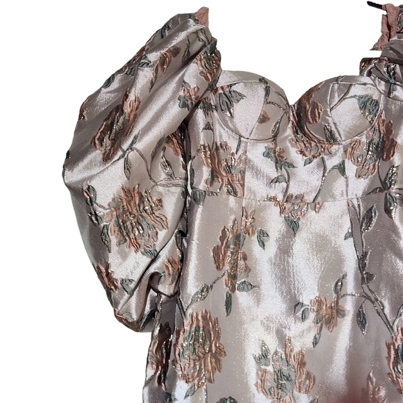 shein Gigot Oversized Sleeve Bustier Sweetheart Satin Dress Size: M - Picture 10 of 11